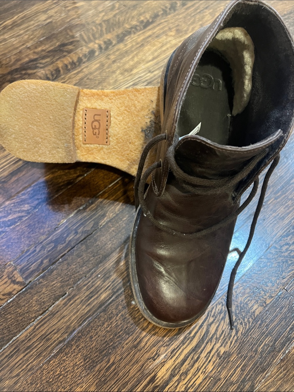 UGG Men's Brown Leather Lace-Up Shearling Boot